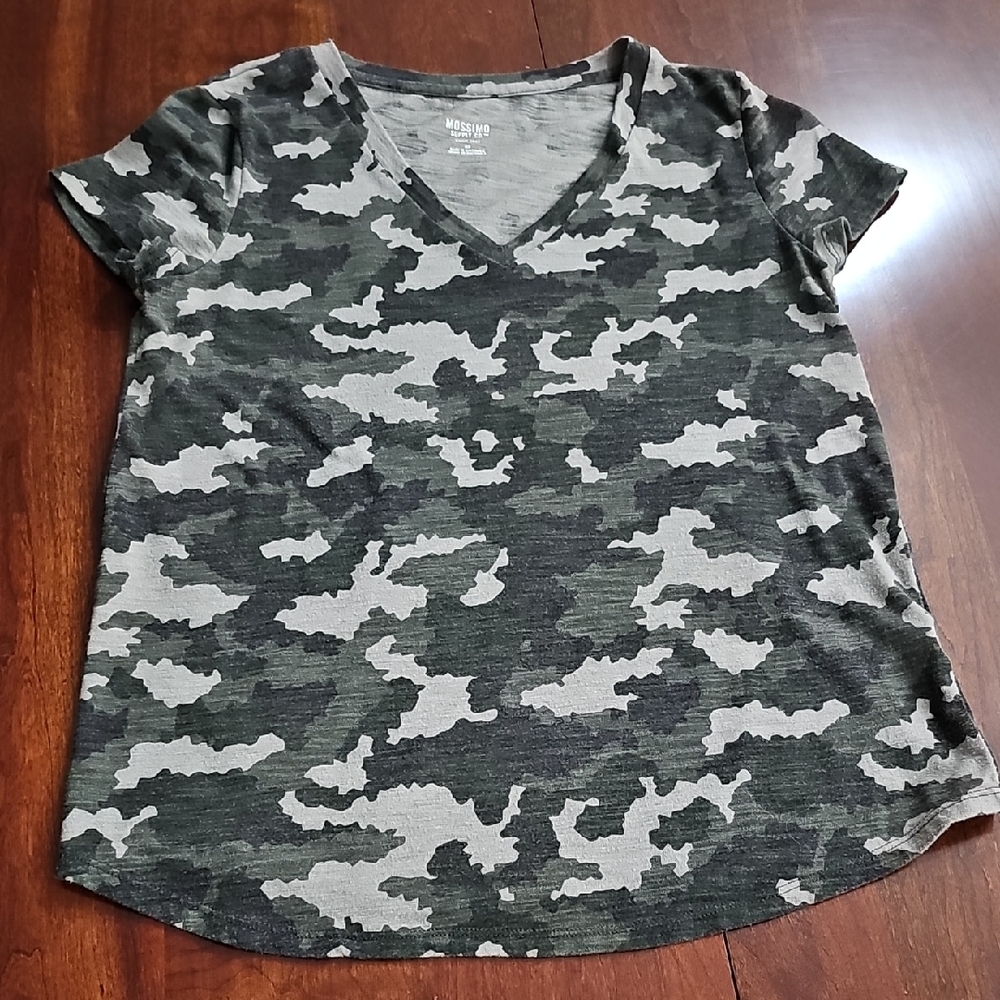 Mossimo Supply Co. Green Camo V-Neck Tee